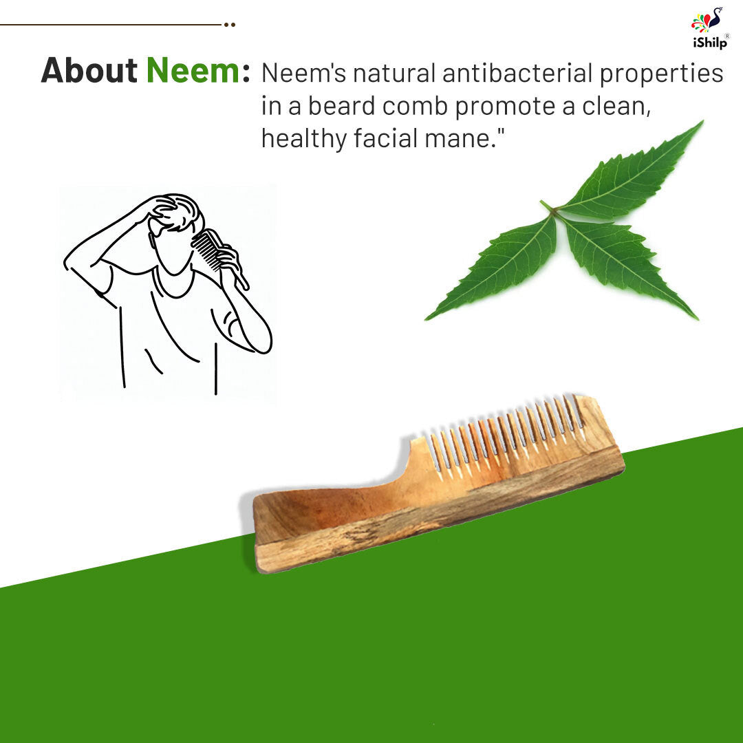 Neem Wood Comb - 7.5" Handle Comb